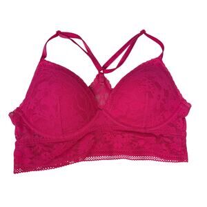 Victoria’s Secret Hot Pink Lace Longline Bralette Strappy Front Size M